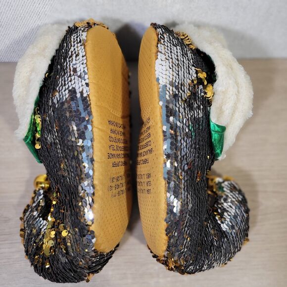 Dan Dee ELF Slippers Fuzzy Gold Silver 2018 Christmas Sequin Men Women L/XL 9-11 - Picture 4 of 14